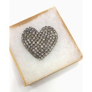 VINTAGE RHINESTONE JUMBO HEART BROOCH I LOVE YOU!
